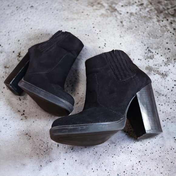 Zara Trafaluc Black Suede Ankle Booties  Size 6 - Picture 7 of 12